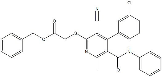 benzyl {[5-(anilinocarbonyl)-4-(3-chlorophenyl)-3-cyano-6-methyl-2-pyridinyl]sulfanyl}acetate 结构式