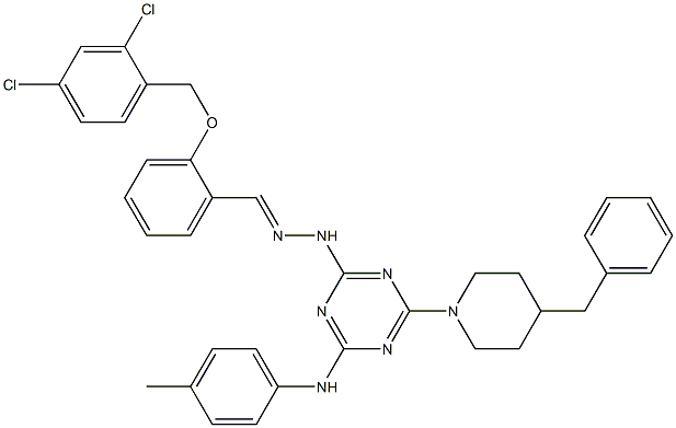 2-[(2,4-dichlorobenzyl)oxy]benzaldehyde [4-(4-benzyl-1-piperidinyl)-6-(4-toluidino)-1,3,5-triazin-2-yl]hydrazone,,结构式