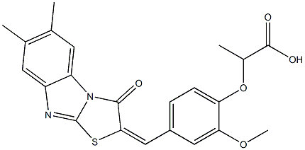 2-{4-[(6,7-dimethyl-3-oxo[1,3]thiazolo[3,2-a]benzimidazol-2(3H)-ylidene)methyl]-2-methoxyphenoxy}propanoic acid,,结构式