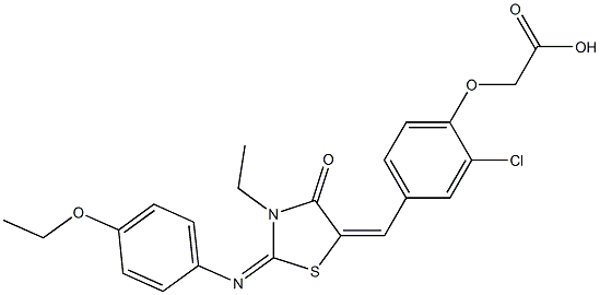 [2-chloro-4-({2-[(4-ethoxyphenyl)imino]-3-ethyl-4-oxo-1,3-thiazolidin-5-ylidene}methyl)phenoxy]acetic acid Structure