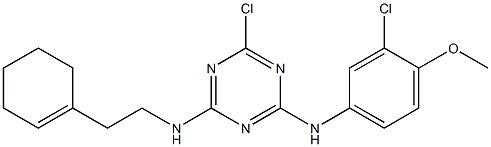 N-[4-chloro-6-(3-chloro-4-methoxyanilino)-1,3,5-triazin-2-yl]-N-[2-(1-cyclohexen-1-yl)ethyl]amine Struktur