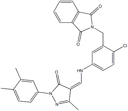 2-[2-chloro-5-({[1-(3,4-dimethylphenyl)-3-methyl-5-oxo-1,5-dihydro-4H-pyrazol-4-ylidene]methyl}amino)benzyl]-1H-isoindole-1,3(2H)-dione,,结构式