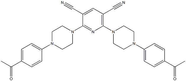 2,6-bis[4-(4-acetylphenyl)-1-piperazinyl]-3,5-pyridinedicarbonitrile,,结构式