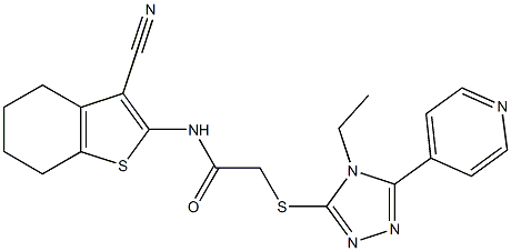 N-(3-cyano-4,5,6,7-tetrahydro-1-benzothien-2-yl)-2-[(4-ethyl-5-pyridin-4-yl-4H-1,2,4-triazol-3-yl)sulfanyl]acetamide 化学構造式