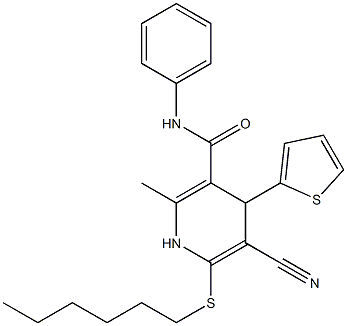 5-cyano-6-(hexylsulfanyl)-2-methyl-N-phenyl-4-(2-thienyl)-1,4-dihydro-3-pyridinecarboxamide Structure