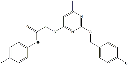 2-({2-[(4-chlorobenzyl)sulfanyl]-6-methyl-4-pyrimidinyl}sulfanyl)-N-(4-methylphenyl)acetamide,,结构式