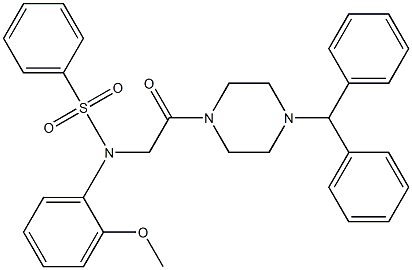 N-[2-(4-benzhydryl-1-piperazinyl)-2-oxoethyl]-N-(2-methoxyphenyl)benzenesulfonamide 化学構造式