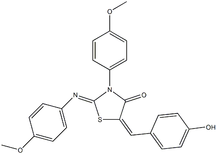 5-(4-hydroxybenzylidene)-3-(4-methoxyphenyl)-2-[(4-methoxyphenyl)imino]-1,3-thiazolidin-4-one,,结构式