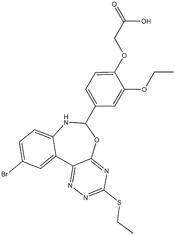 {4-[10-bromo-3-(ethylsulfanyl)-6,7-dihydro[1,2,4]triazino[5,6-d][3,1]benzoxazepin-6-yl]-2-ethoxyphenoxy}acetic acid,,结构式