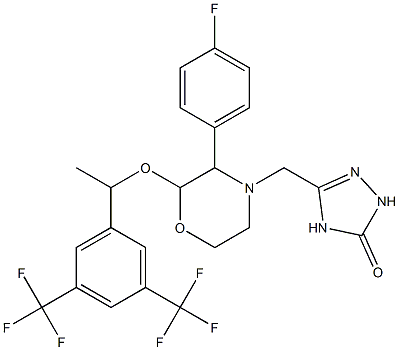 5-[2(S)-[1(RS)-[3,5-Bis(trifluoromethyl)-phenyl]ethoxy]-3(S)-(4-fluorophenyl)-morpholin-4-yl-methyl]-3,4-dihydro-2H-1,2,4-triazol-3-one. Struktur