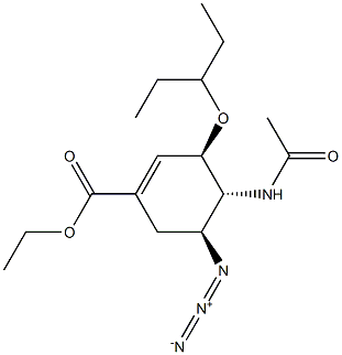 Ethyl (3R,4R,5S)-4-(Acetylamino)-5-azido-3-(1-ethylpropoxy)-1-cyclohexene-1-carboxylate 化学構造式