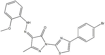 1-[4-(4-bromophenyl)-1,3-thiazol-2-yl]-3-methyl-1H-pyrazole-4,5-dione 4-[N-(2-methoxyphenyl)hydrazone] Structure