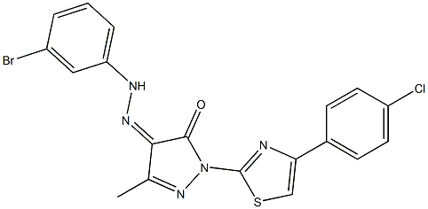 1-[4-(4-chlorophenyl)-1,3-thiazol-2-yl]-3-methyl-1H-pyrazole-4,5-dione 4-[N-(3-bromophenyl)hydrazone],,结构式