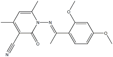 1-{[(E)-1-(2,4-dimethoxyphenyl)ethylidene]amino}-4,6-dimethyl-2-oxo-1,2-dihydro-3-pyridinecarbonitrile 化学構造式