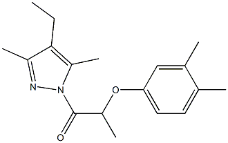 2-(3,4-dimethylphenoxy)-1-(4-ethyl-3,5-dimethyl-1H-pyrazol-1-yl)-1-propanone,,结构式