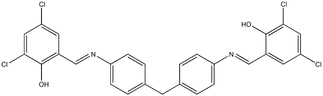 2,4-dichloro-6-({[4-(4-{[(E)-(3,5-dichloro-2-hydroxyphenyl)methylidene]amino}benzyl)phenyl]imino}methyl)phenol 化学構造式