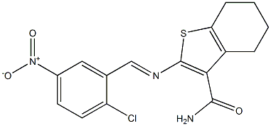 2-{[(E)-(2-chloro-5-nitrophenyl)methylidene]amino}-4,5,6,7-tetrahydro-1-benzothiophene-3-carboxamide Structure