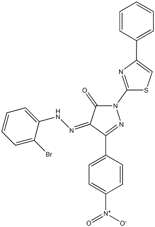 3-(4-nitrophenyl)-1-(4-phenyl-1,3-thiazol-2-yl)-1H-pyrazole-4,5-dione 4-[N-(2-bromophenyl)hydrazone] 结构式