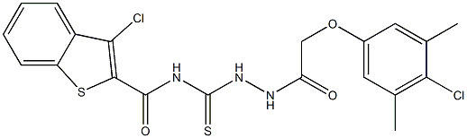 3-chloro-N-({2-[2-(4-chloro-3,5-dimethylphenoxy)acetyl]hydrazino}carbothioyl)-1-benzothiophene-2-carboxamide Structure