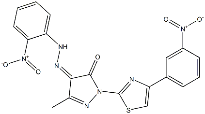 3-methyl-1-[4-(3-nitrophenyl)-1,3-thiazol-2-yl]-1H-pyrazole-4,5-dione 4-[N-(2-nitrophenyl)hydrazone] Structure