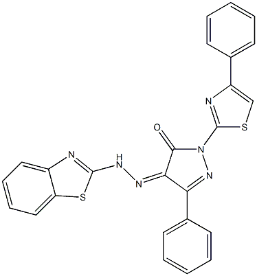 3-phenyl-1-(4-phenyl-1,3-thiazol-2-yl)-1H-pyrazole-4,5-dione 4-[N-(1,3-benzothiazol-2-yl)hydrazone] Structure