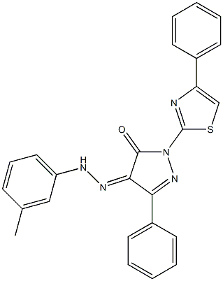 3-phenyl-1-(4-phenyl-1,3-thiazol-2-yl)-1H-pyrazole-4,5-dione 4-[N-(3-methylphenyl)hydrazone] 化学構造式