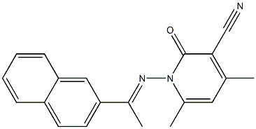 4,6-dimethyl-1-{[(E)-1-(2-naphthyl)ethylidene]amino}-2-oxo-1,2-dihydro-3-pyridinecarbonitrile,,结构式