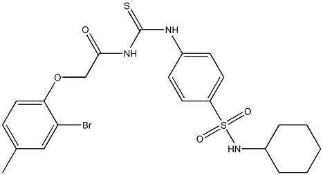 4-[({[2-(2-bromo-4-methylphenoxy)acetyl]amino}carbothioyl)amino]-N-cyclohexylbenzenesulfonamide 化学構造式