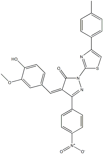 4-[(Z)-(4-hydroxy-3-methoxyphenyl)methylidene]-1-[4-(4-methylphenyl)-1,3-thiazol-2-yl]-3-(4-nitrophenyl)-1H-pyrazol-5-one Structure