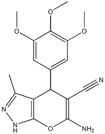 6-amino-3-methyl-4-(3,4,5-trimethoxyphenyl)-1,4-dihydropyrano[2,3-c]pyrazole-5-carbonitrile 化学構造式