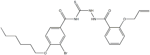 N-({2-[2-(allyloxy)benzoyl]hydrazino}carbothioyl)-3-bromo-4-(hexyloxy)benzamide 化学構造式