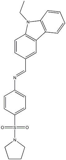 N-[(E)-(9-ethyl-9H-carbazol-3-yl)methylidene]-N-[4-(1-pyrrolidinylsulfonyl)phenyl]amine Structure