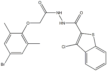 N'-[2-(4-bromo-2,6-dimethylphenoxy)acetyl]-3-chloro-1-benzothiophene-2-carbohydrazide,,结构式