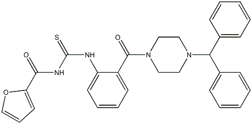 N-{2-[(4-benzhydryl-1-piperazinyl)carbonyl]phenyl}-N'-(2-furoyl)thiourea 结构式