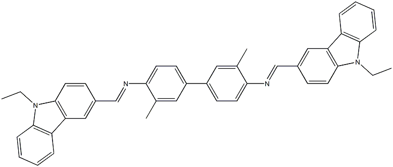 N-[(E)-(9-ethyl-9H-carbazol-3-yl)methylidene]-N-(4'-{[(E)-(9-ethyl-9H-carbazol-3-yl)methylidene]amino}-3,3'-dimethyl[1,1'-biphenyl]-4-yl)amine,,结构式