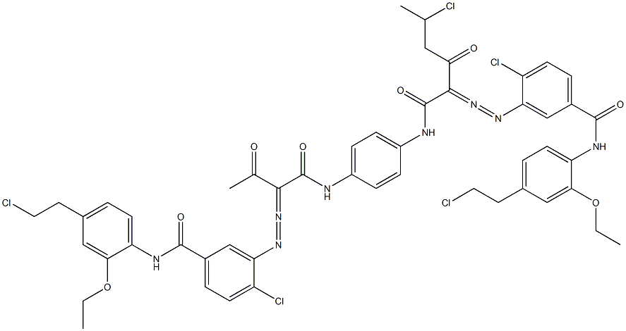 3,3'-[2-(1-クロロエチル)-1,4-フェニレンビス[イミノカルボニル(アセチルメチレン)アゾ]]ビス[N-[4-(2-クロロエチル)-2-エトキシフェニル]-4-クロロベンズアミド] 化学構造式