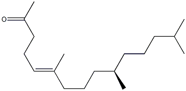 [R,(-)]-6,10,14-トリメチル-5-ペンタデセン-2-オン 化学構造式