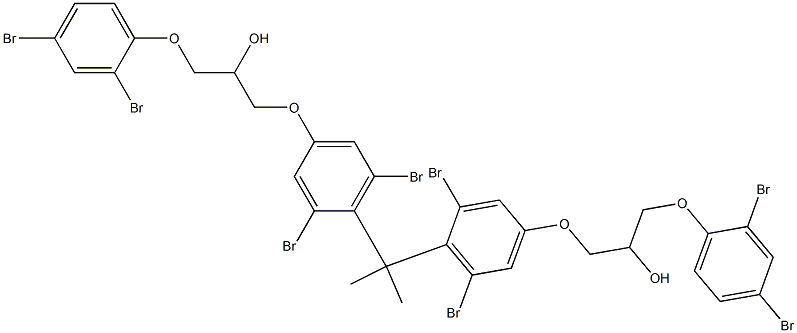 2,2-ビス[2,6-ジブロモ-4-[2-ヒドロキシ-3-(2,4-ジブロモフェノキシ)プロピルオキシ]フェニル]プロパン 化学構造式