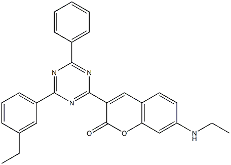 3-[6-Phenyl-4-(3-ethylphenyl)-1,3,5-triazin-2-yl]-7-(ethylamino)coumarin Struktur