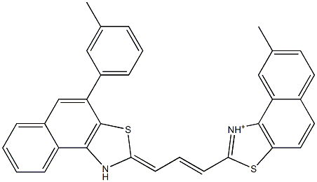 1-メチル-2-[2-フェニル-3-[(1-メチル-1,2-ジヒドロナフト[1,2-d]チアゾール)-2-イリデン]-1-プロペニル]ナフト[1,2-d]チアゾール-1-イウム 化学構造式