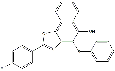 4-フェニルチオ-2-(4-フルオロフェニル)ナフト[1,2-b]フラン-5-オール 化学構造式
