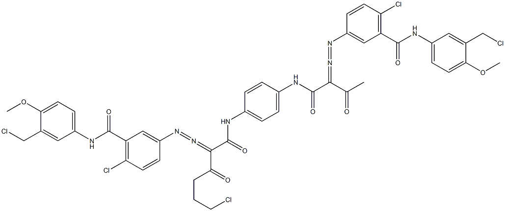 3,3'-[2-(2-Chloroethyl)-1,4-phenylenebis[iminocarbonyl(acetylmethylene)azo]]bis[N-[3-(chloromethyl)-4-methoxyphenyl]-6-chlorobenzamide],,结构式