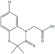 6-クロロ-2,2-ジメチル-2,3-ジヒドロ-3-チオキソ-4H-1,4-ベンゾチアジン-4-酢酸 化学構造式