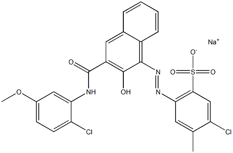 3-Chloro-4-methyl-6-[[3-[[(2-chloro-5-methoxyphenyl)amino]carbonyl]-2-hydroxy-1-naphtyl]azo]benzenesulfonic acid sodium salt,,结构式