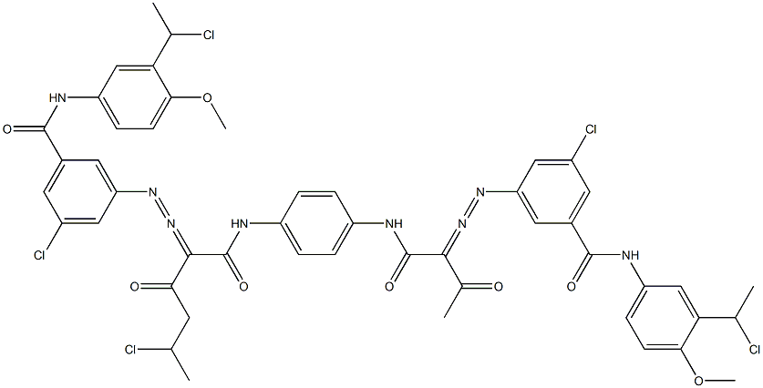 3,3'-[2-(1-Chloroethyl)-1,4-phenylenebis[iminocarbonyl(acetylmethylene)azo]]bis[N-[3-(1-chloroethyl)-4-methoxyphenyl]-5-chlorobenzamide] Structure