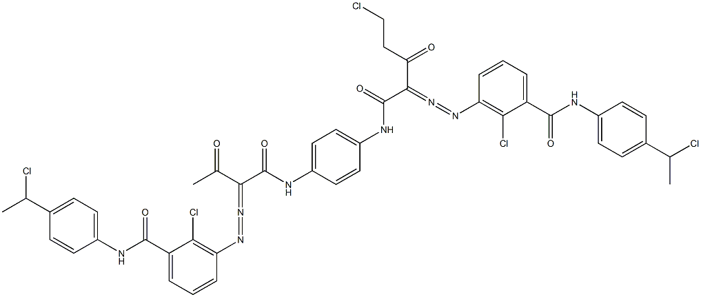 3,3'-[2-(Chloromethyl)-1,4-phenylenebis[iminocarbonyl(acetylmethylene)azo]]bis[N-[4-(1-chloroethyl)phenyl]-2-chlorobenzamide],,结构式