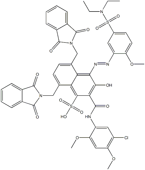 2-[(5-クロロ-2,4-ジメトキシフェニル)アミノカルボニル]-4-[5-[(ジエチルアミノ)スルホニル]-2-メトキシフェニルアゾ]-3-ヒドロキシ-5,8-ビス(フタルイミジルメチル)ナフタレン-1-スルホン酸 化学構造式