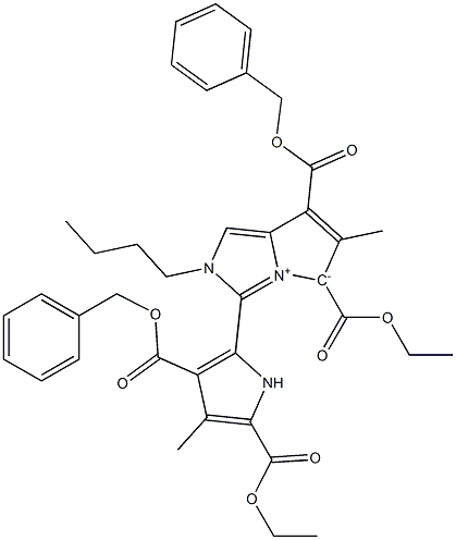 [2-Butyl-3-[3-[(benzyloxy)carbonyl]-5-(ethoxycarbonyl)-4-methyl-1H-pyrrol-2-yl]-6-methyl-2H-pyrrolo[1,2-c]imidazol-4-ium]-5-ide-5,7-dicarboxylic acid 5-ethyl 7-benzyl ester,,结构式