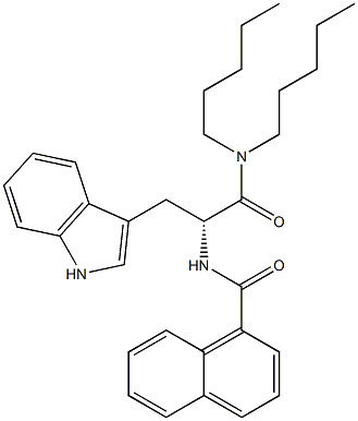 (R)-2-(1-ナフトイルアミノ)-3-(1H-インドール-3-イル)-N,N-ジペンチルプロパンアミド 化学構造式