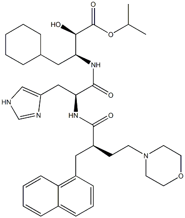 (2R,3S)-3-[N-[(2R)-4-Morpholino-2-[(naphthalen-1-yl)methyl]butyryl]-L-histidyl]amino-4-cyclohexyl-2-hydroxybutanoic acid isopropyl ester Structure